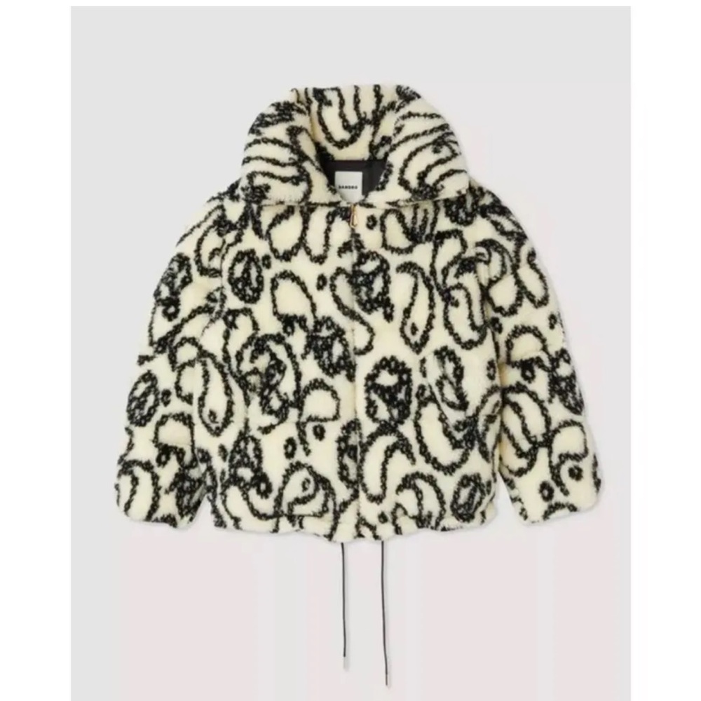 Sandro Black and White Patterned Down Filled Coat